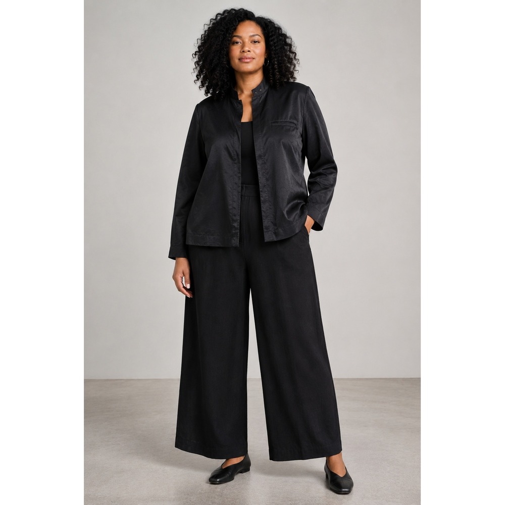 Eileen Fisher Woman Black Italian Fabric Stand Collar Zip Front Jacket 1X